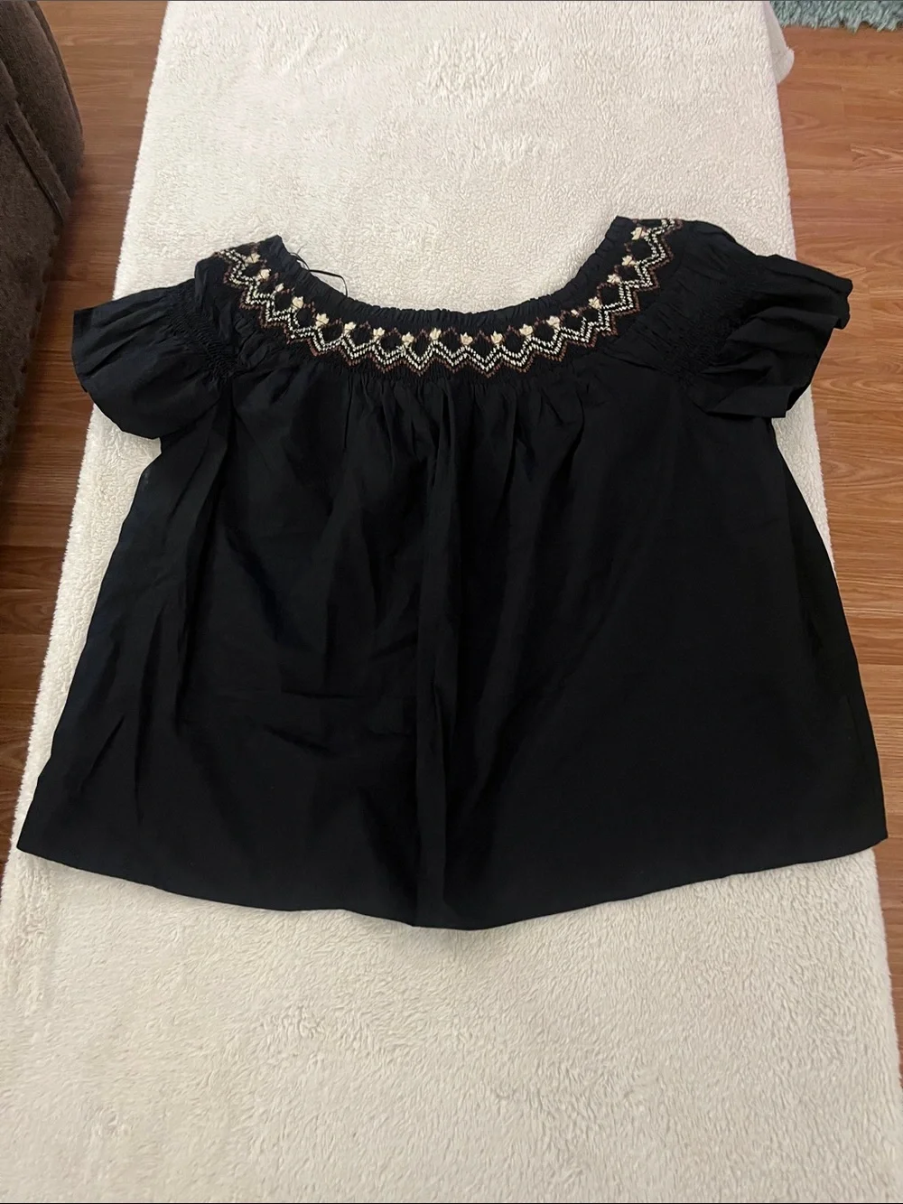 Embroidered Black Off-Shoulder Women’s Top